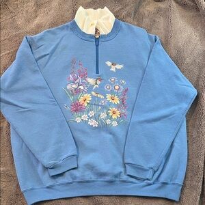 Top Stitch hummingbird floral Pull Over Sweatshirt XL